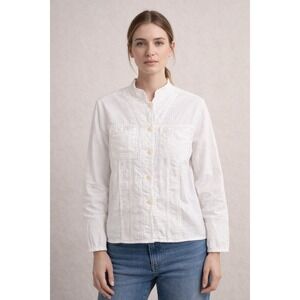 Iridium Top Womens Size XS Button Up Long Sleeve Pockets Cotton White Minimalist